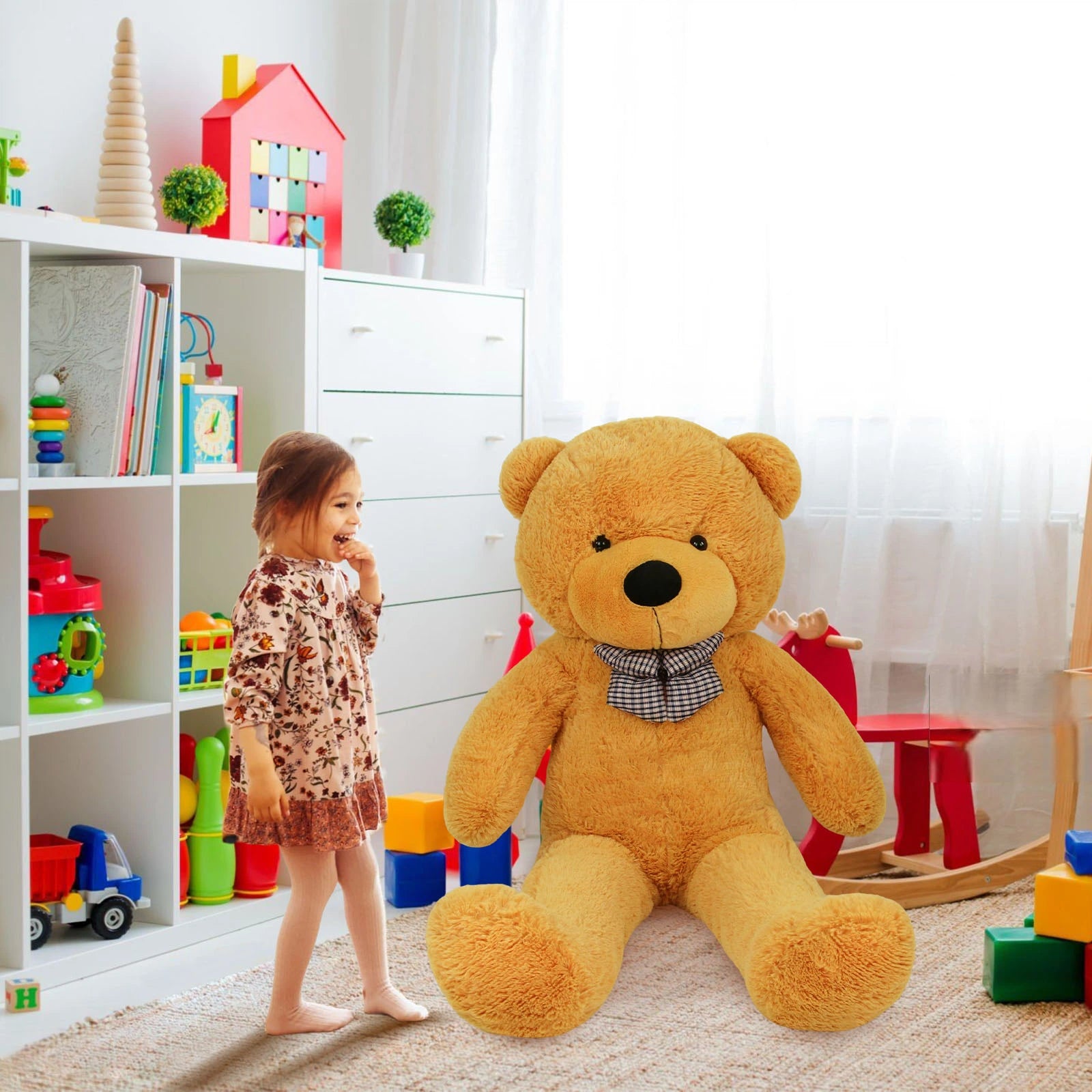 SRANWOW Giant Teddy Bear with Bow Tie, 67 Inches Tall, Super Soft Plush (Orange)