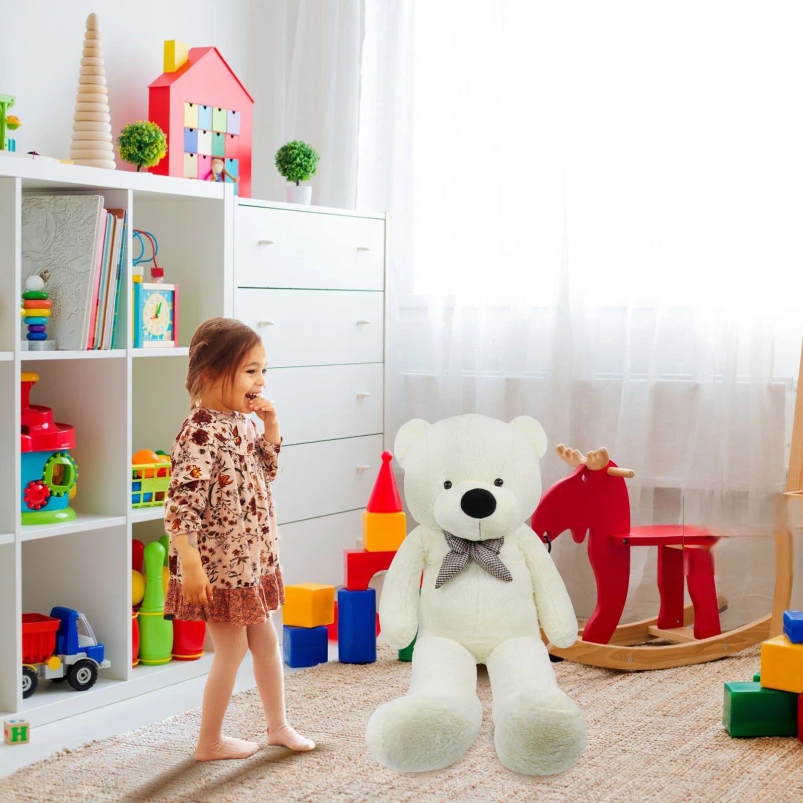 SRANWOW Giant Teddy Bear with Bow Tie, 51.2 Inches Tall, Super Soft Plush(White)