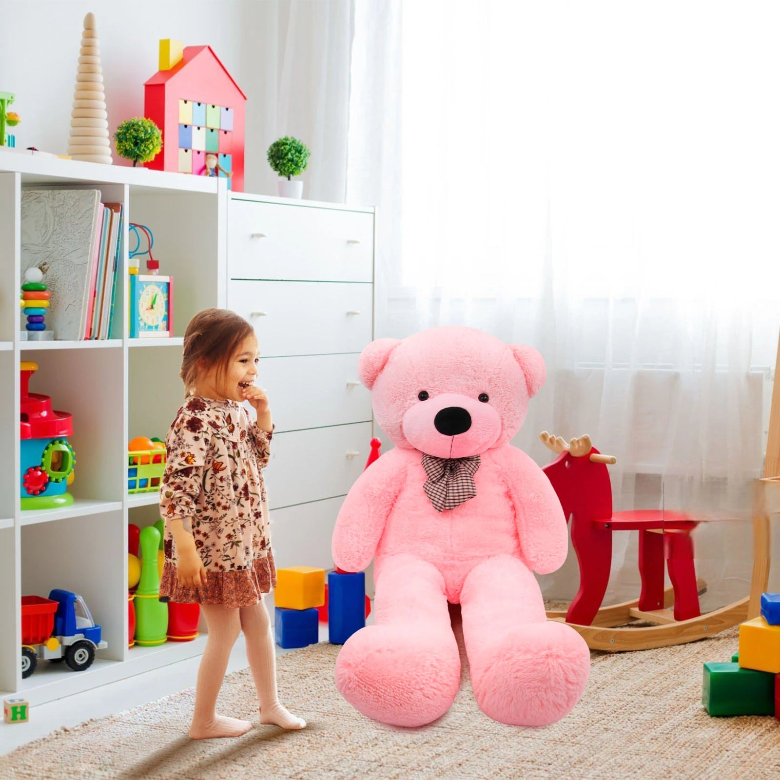 SRANWOW Giant Teddy Bear with Bow Tie, 59 Inches Tall, Super Soft Plush (Pink)