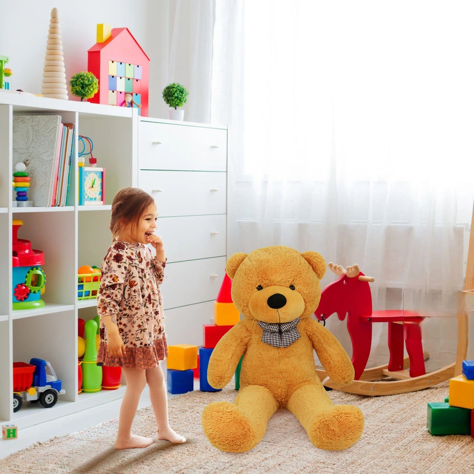 SRANWOW Giant Teddy Bear with Bow Tie, 51.2 Inches Tall, Super Soft Plush(Orange)