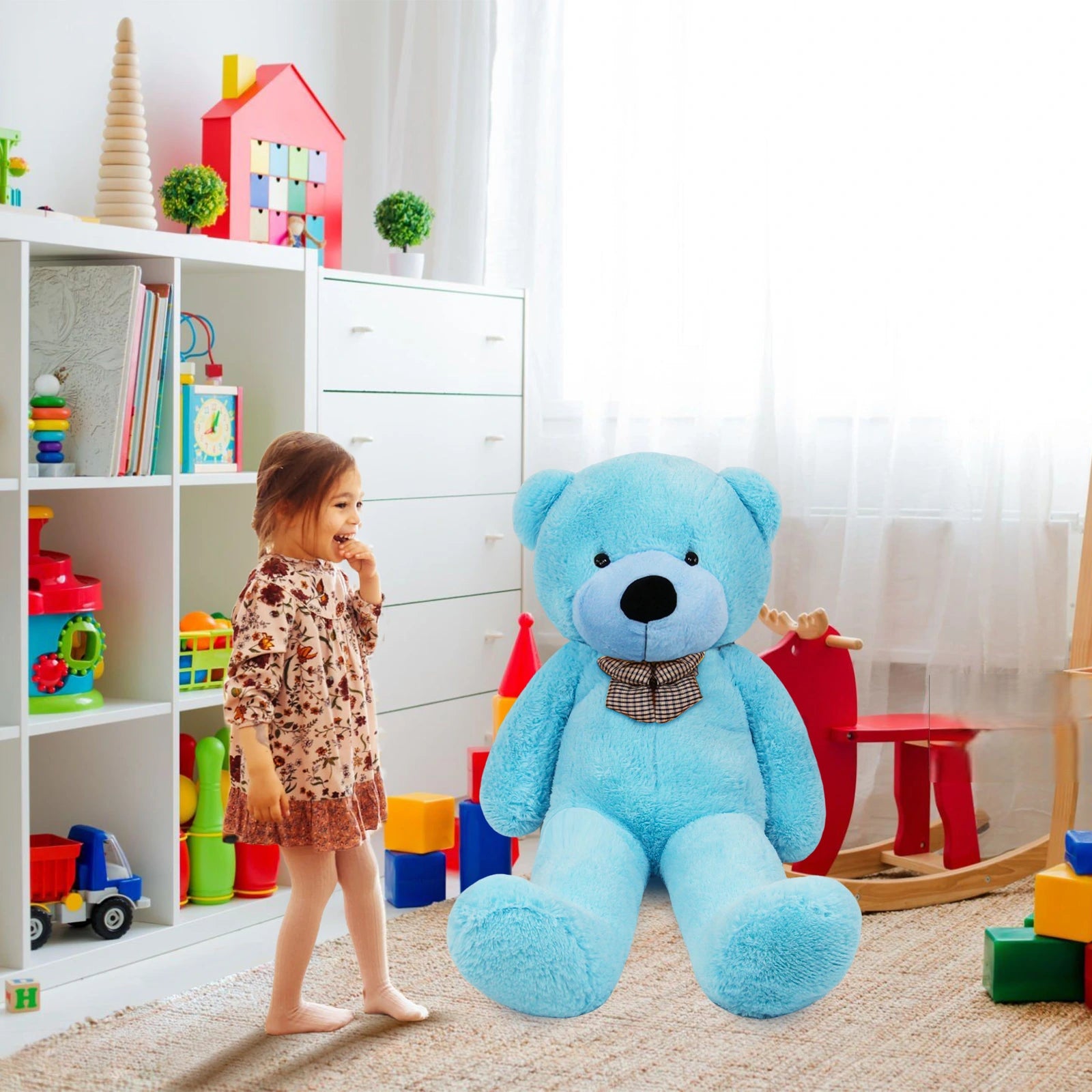 SRANWOW Giant Teddy Bear with Bow Tie, 59 Inches Tall, Super Soft Plush (Blue)