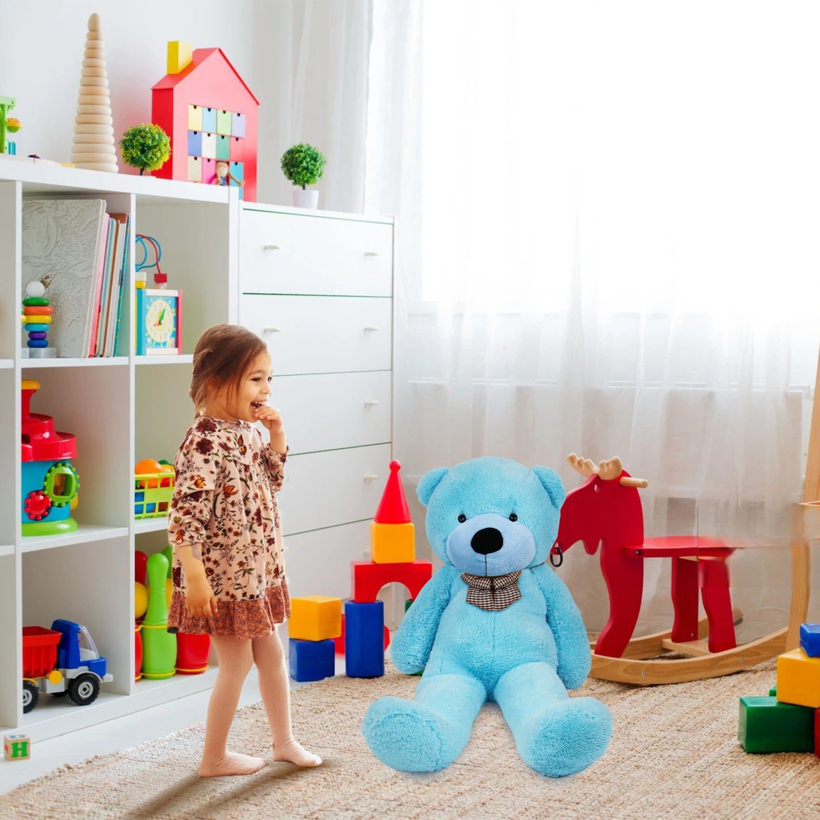 SRANWOW Giant Teddy Bear with Bow Tie, 43.3 Inches Tall, Super Soft Plush(Blue)