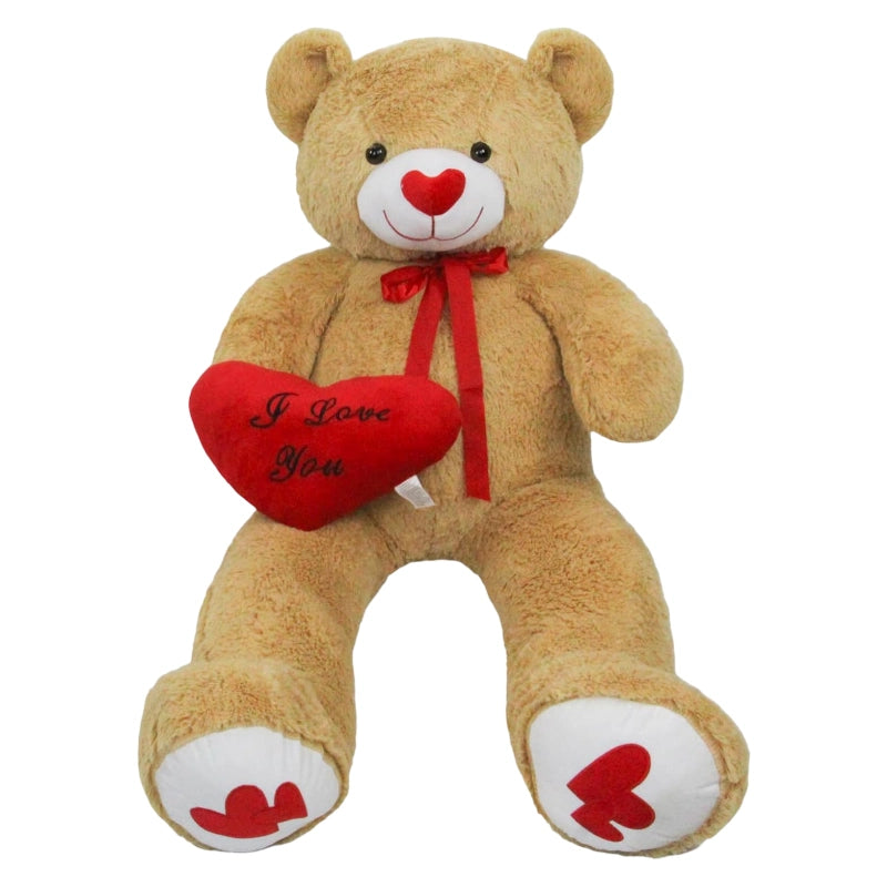 SRANWOW 51.2 Inch Giant Teddy Bear with Soft Heart Pillow, Plush Stuffed Animal, Valentine's Day Gift (Light Brown)