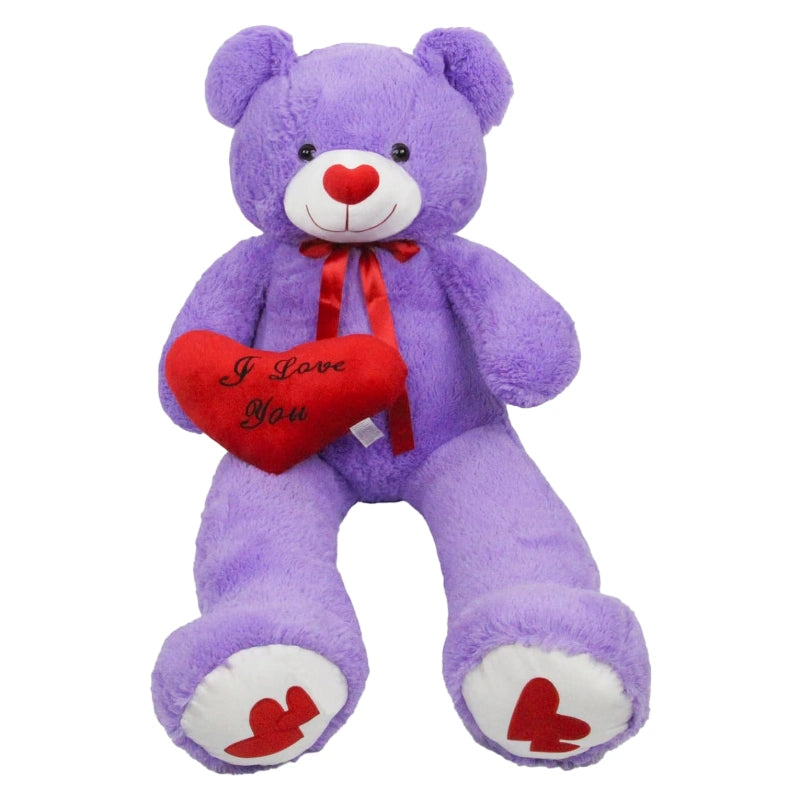 SRANWOW 51.2 Inch Giant Teddy Bear with Soft Heart Pillow, Plush Stuffed Animal, Valentine's Day Gift (Purple)
