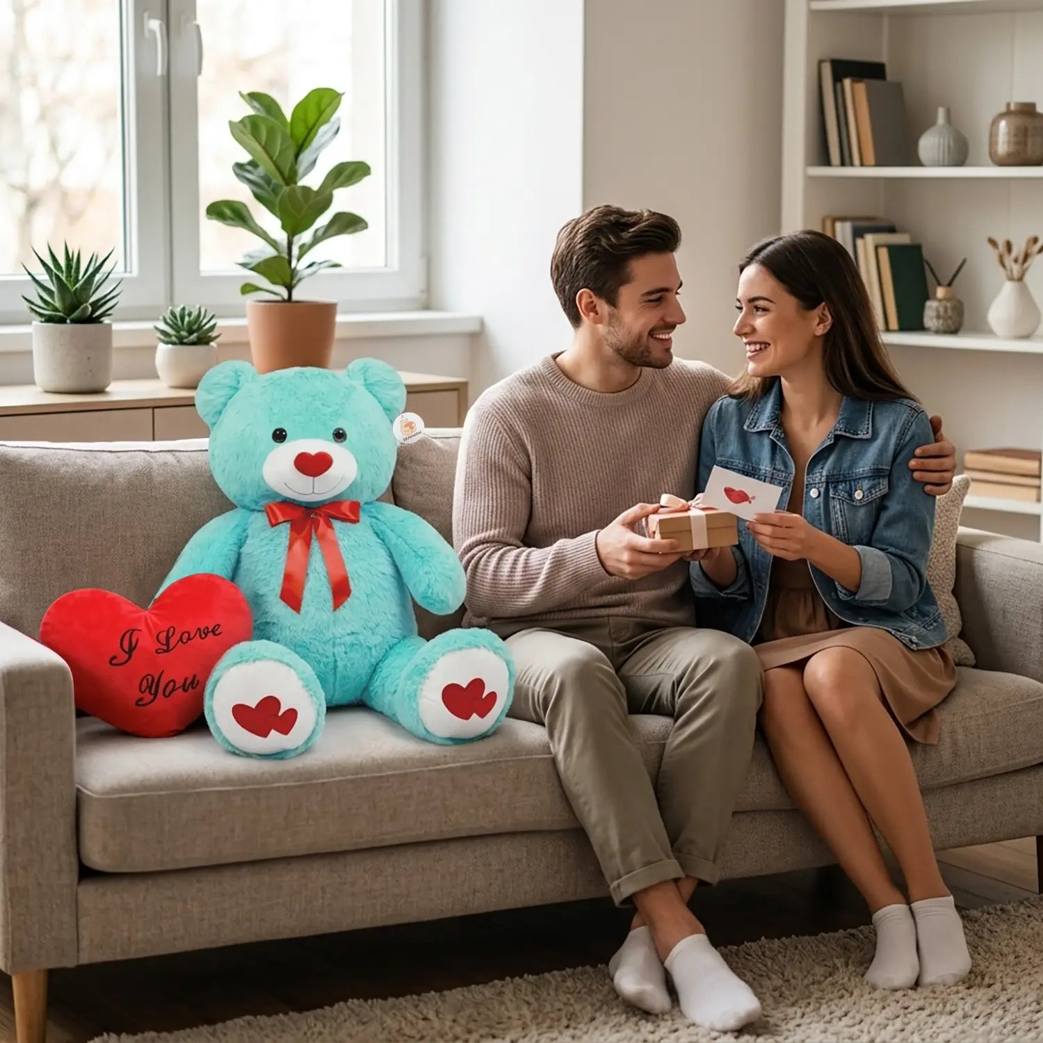 SRANWOW 43.3 Inch Giant Teddy Bear with Soft Heart Pillow, Plush Stuffed Animal, Valentine's Day Gift (Blue)