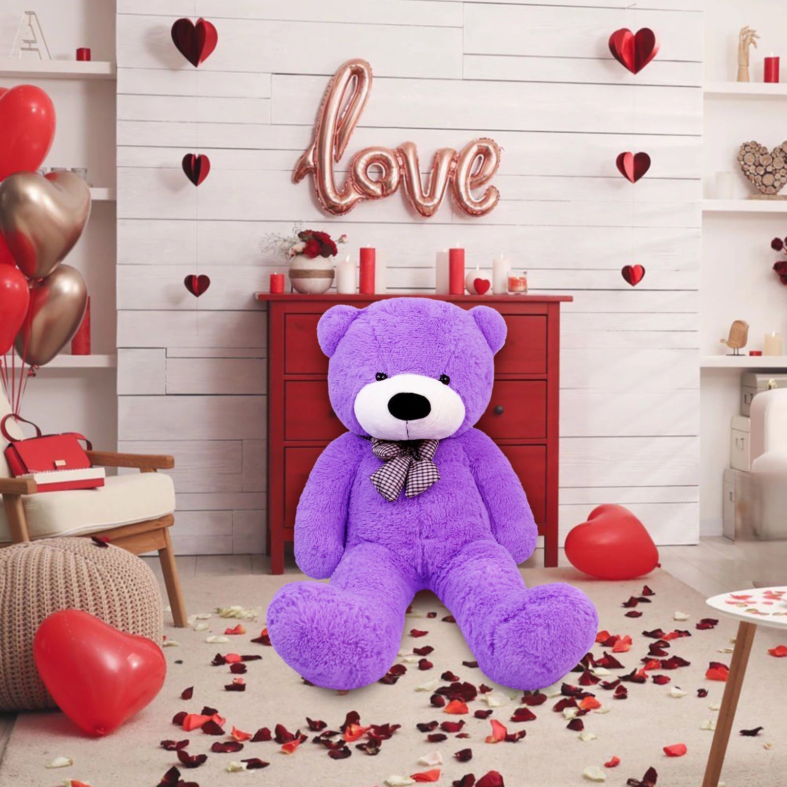 SRANWOW Giant Teddy Bear with Bow Tie, 67 Inches Tall, Super Soft Plush (Purple)