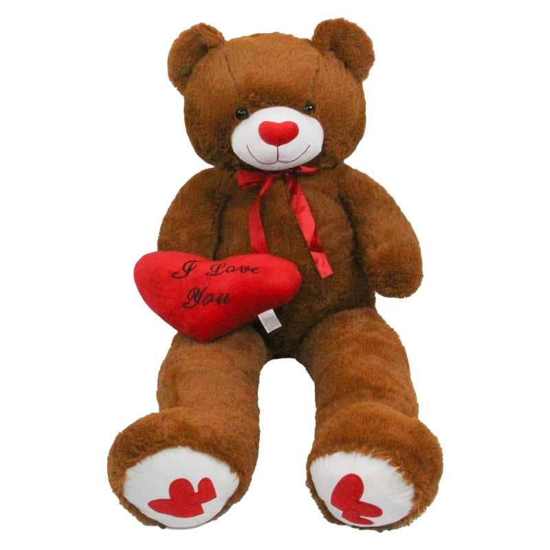 SRANWOW 51.2 Inch Giant Teddy Bear with Soft Heart Pillow, Plush Stuffed Animal, Valentine's Day Gift (Dark Brown)