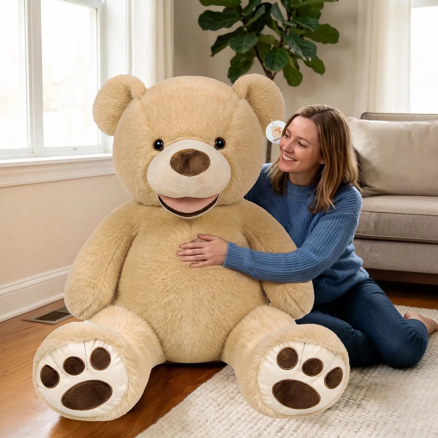 SRANWOW 52 Inches Giant Plush Teddy Bear Soft Gray Stuffed Animal with Paw Details (Light Brown)