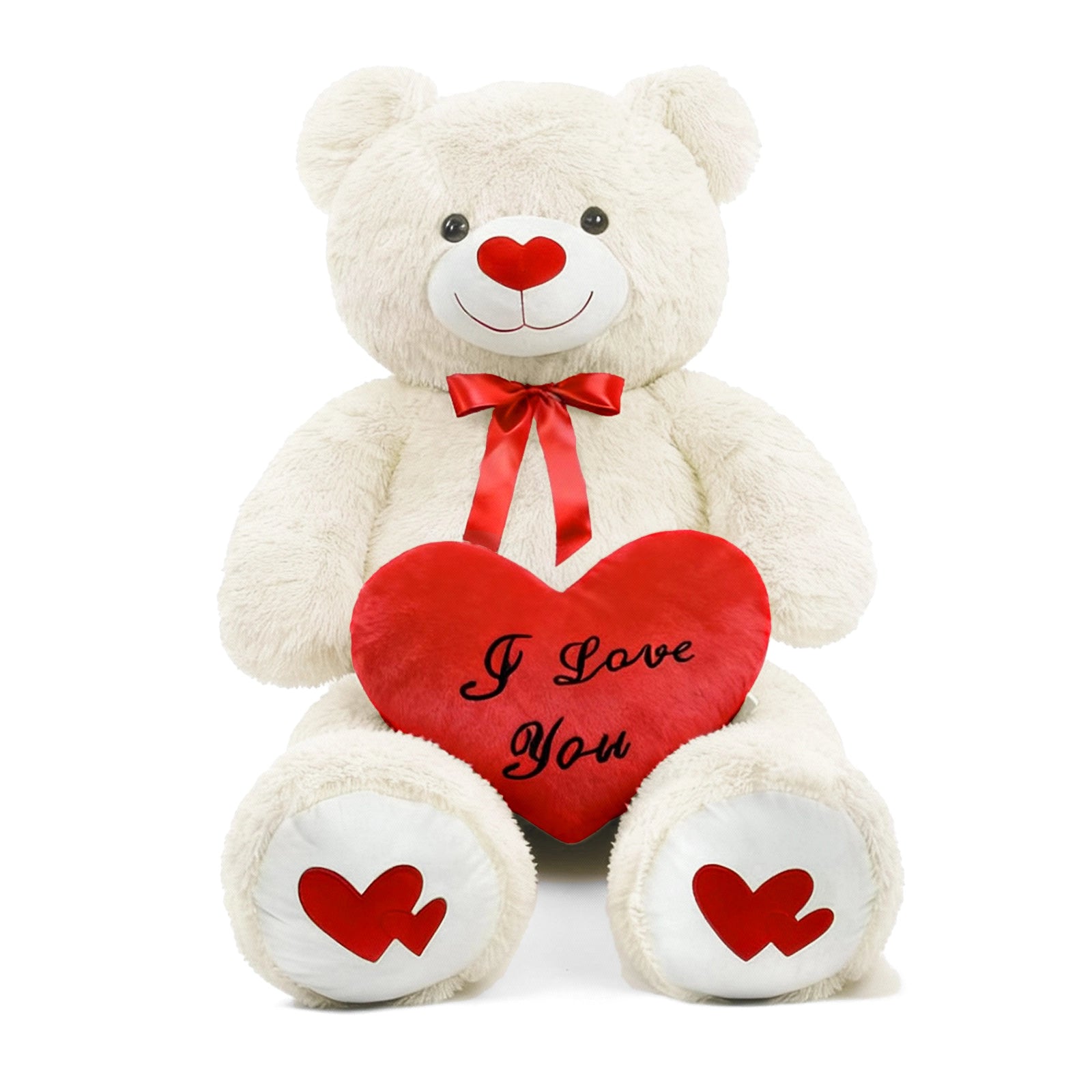 SRANWOW 43.3 Inch Giant Teddy Bear with Soft Heart Pillow, Plush Stuffed Animal, Valentine's Day Gift (White)