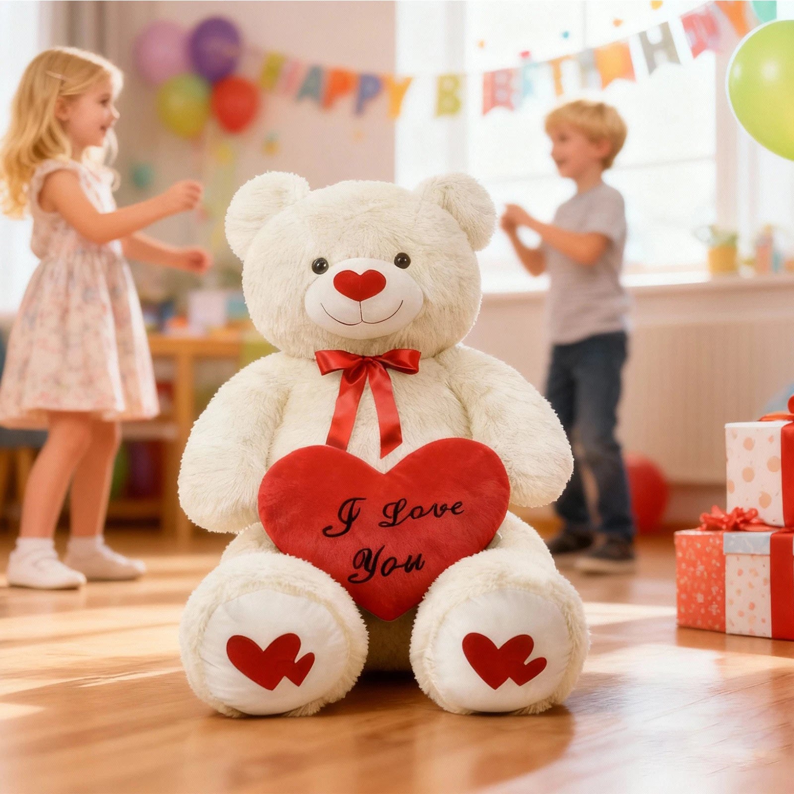 SRANWOW 43.3 Inch Giant Teddy Bear with Soft Heart Pillow, Plush Stuffed Animal, Valentine's Day Gift (White)