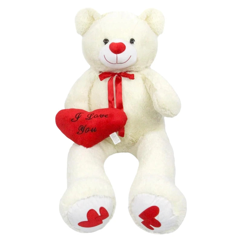 SRANWOW 51.2 Inch Giant Teddy Bear with Soft Heart Pillow, Plush Stuffed Animal, Valentine's Day Gift (White)