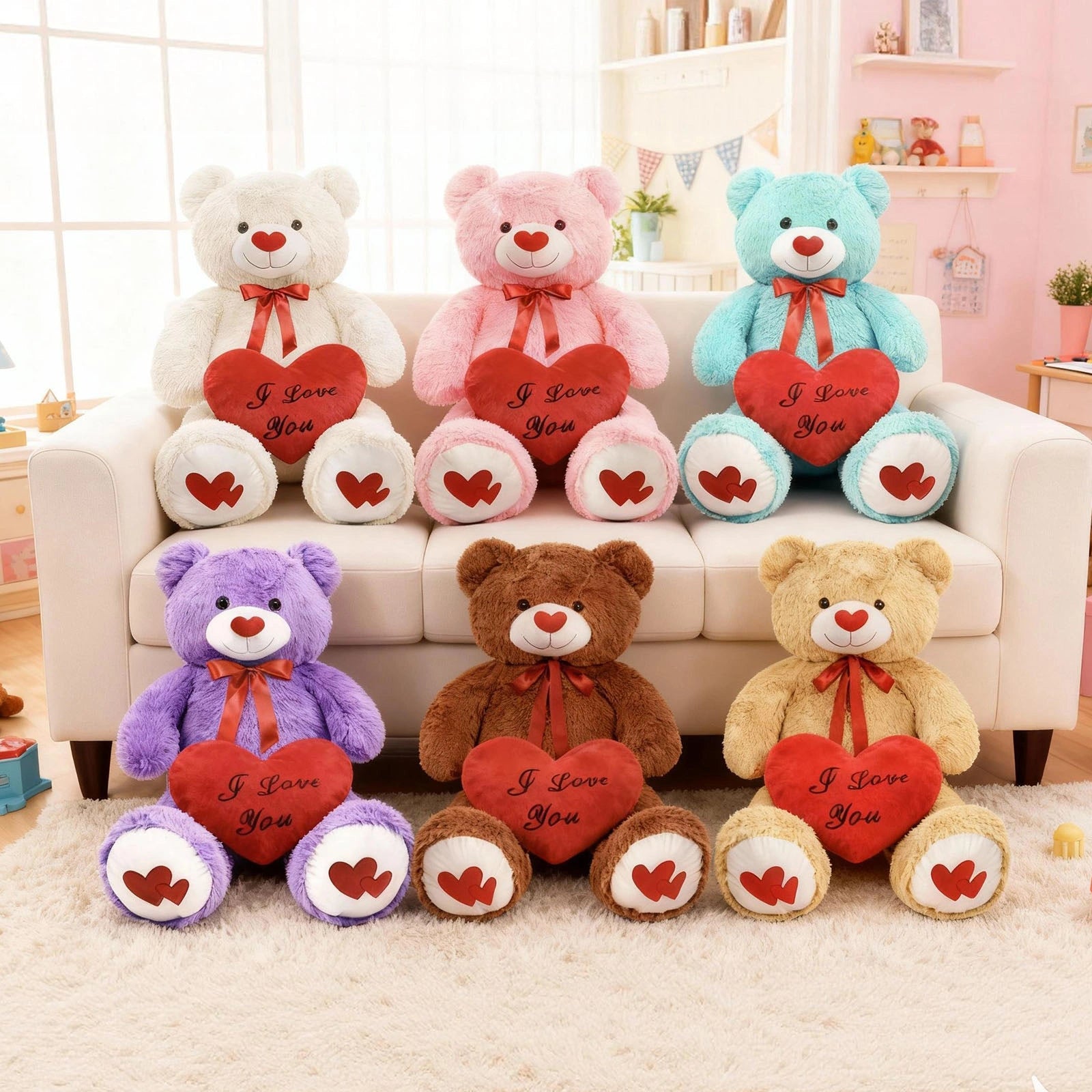 SRANWOW 43.3 Inch Giant Teddy Bear with Soft Heart Pillow, Plush Stuffed Animal, Valentine's Day Gift (Light Brown) - Detail 1